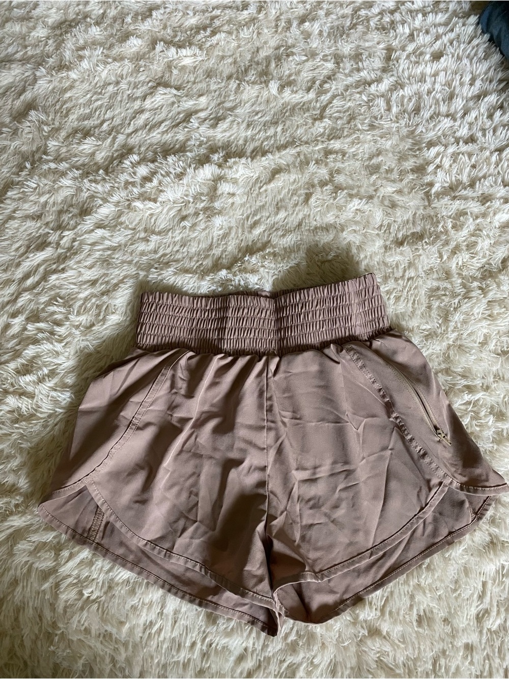 High-Waist Beige Elastic-Waist Women’s Shorts